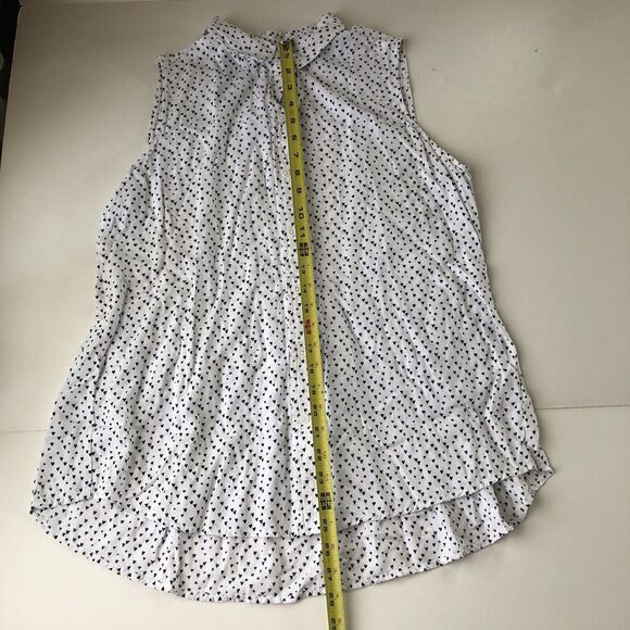 Beach Lunch Lounge White Black Heart Print Sleeveless Button Down Blouse Large - Picture 10 of 11